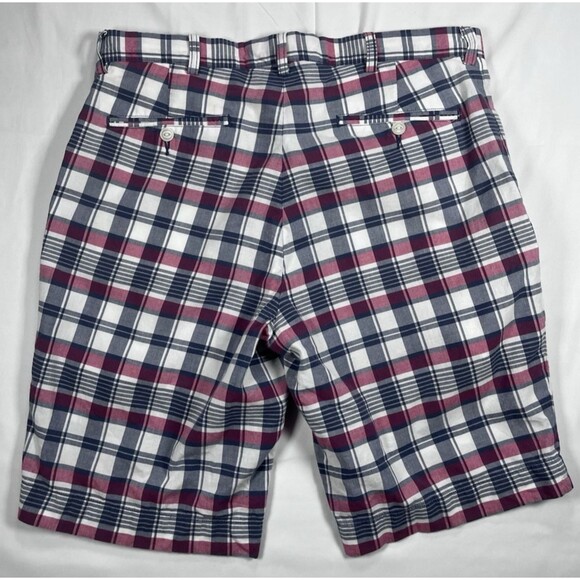 Polo Ralph Lauren Mens Shorts 35 Plaid Chino Maroon Navy Blue Cotton - Picture 3 of 9